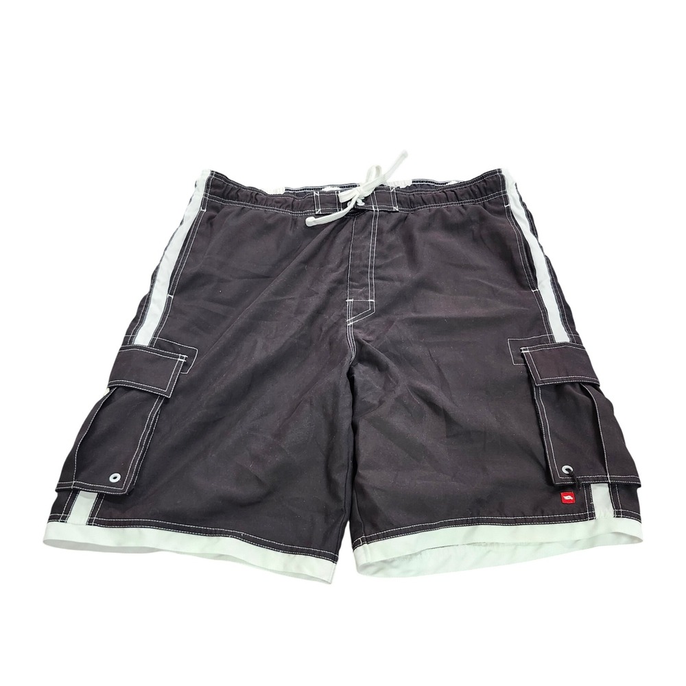 Tony Hawk Mens XL Black White Cargo Board Shorts Swim Trunks Mesh Lined Skater